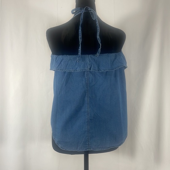 Chambray, denim, halter tie top, Blue, Small - Picture 4 of 10